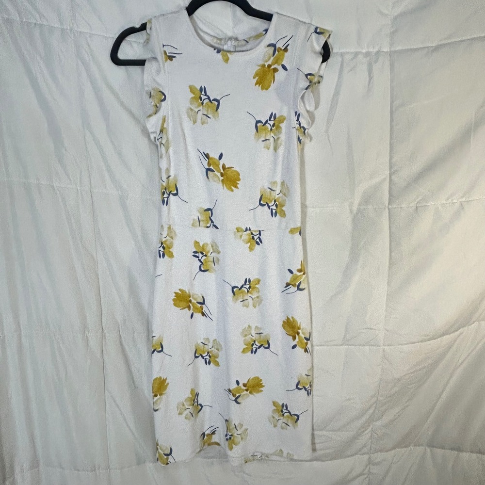 Dip Girls Floral Dress White Yellow Blue Flutter Sleeve Size 4